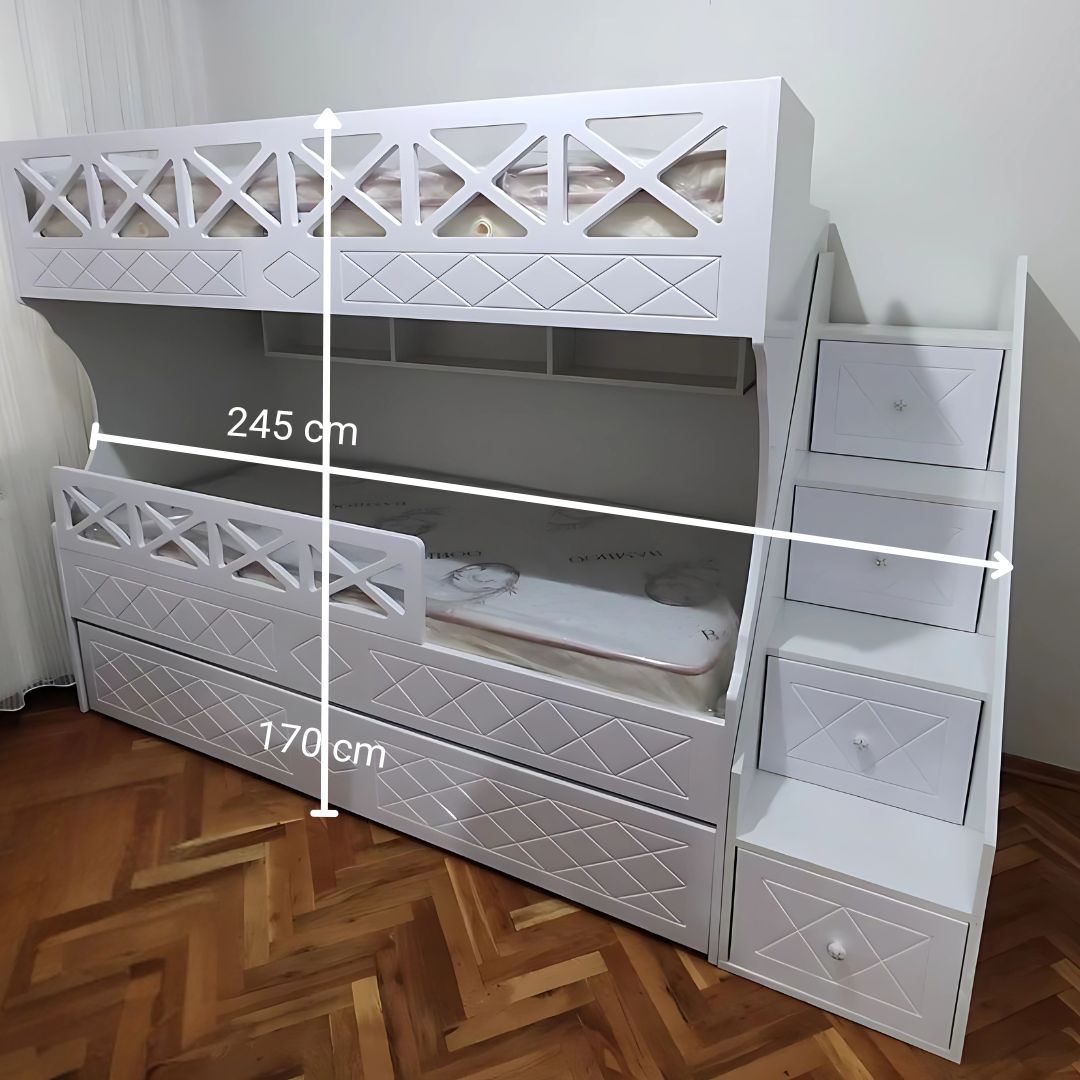 Beyaz Çapraz Desenli MDF Ranza
