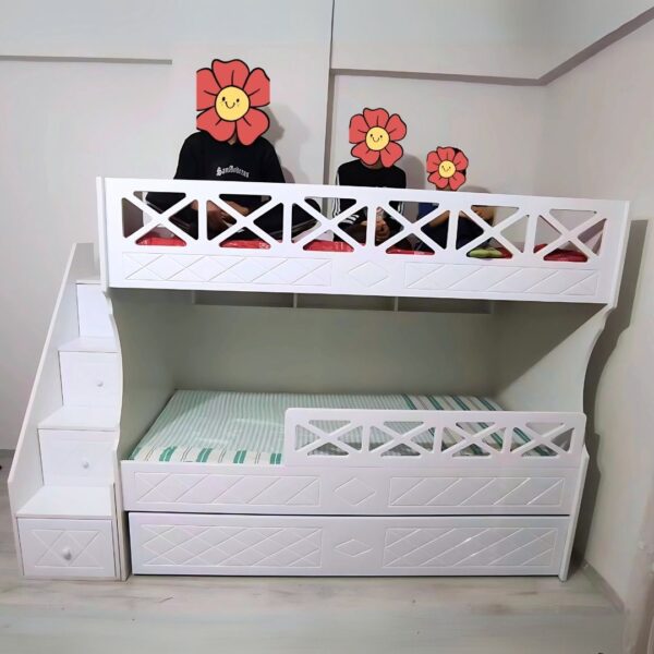 Beyaz Çapraz Desenli MDF Ranza