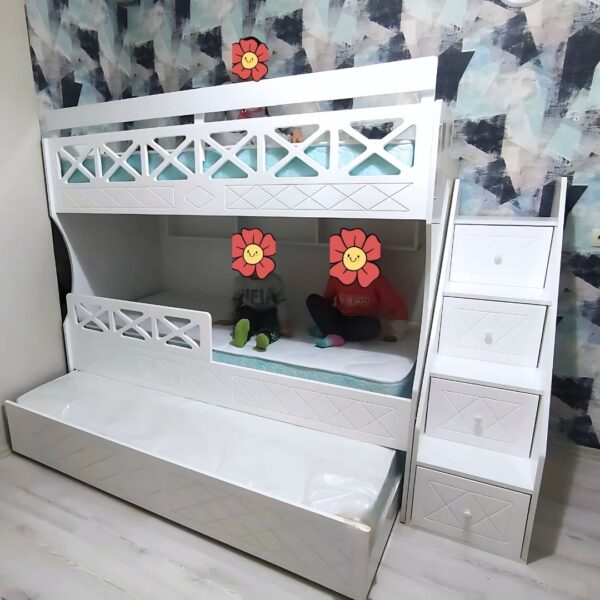 Beyaz Çapraz Desenli MDF Ranza