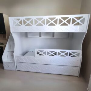 Beyaz Çapraz Desenli MDF Ranza