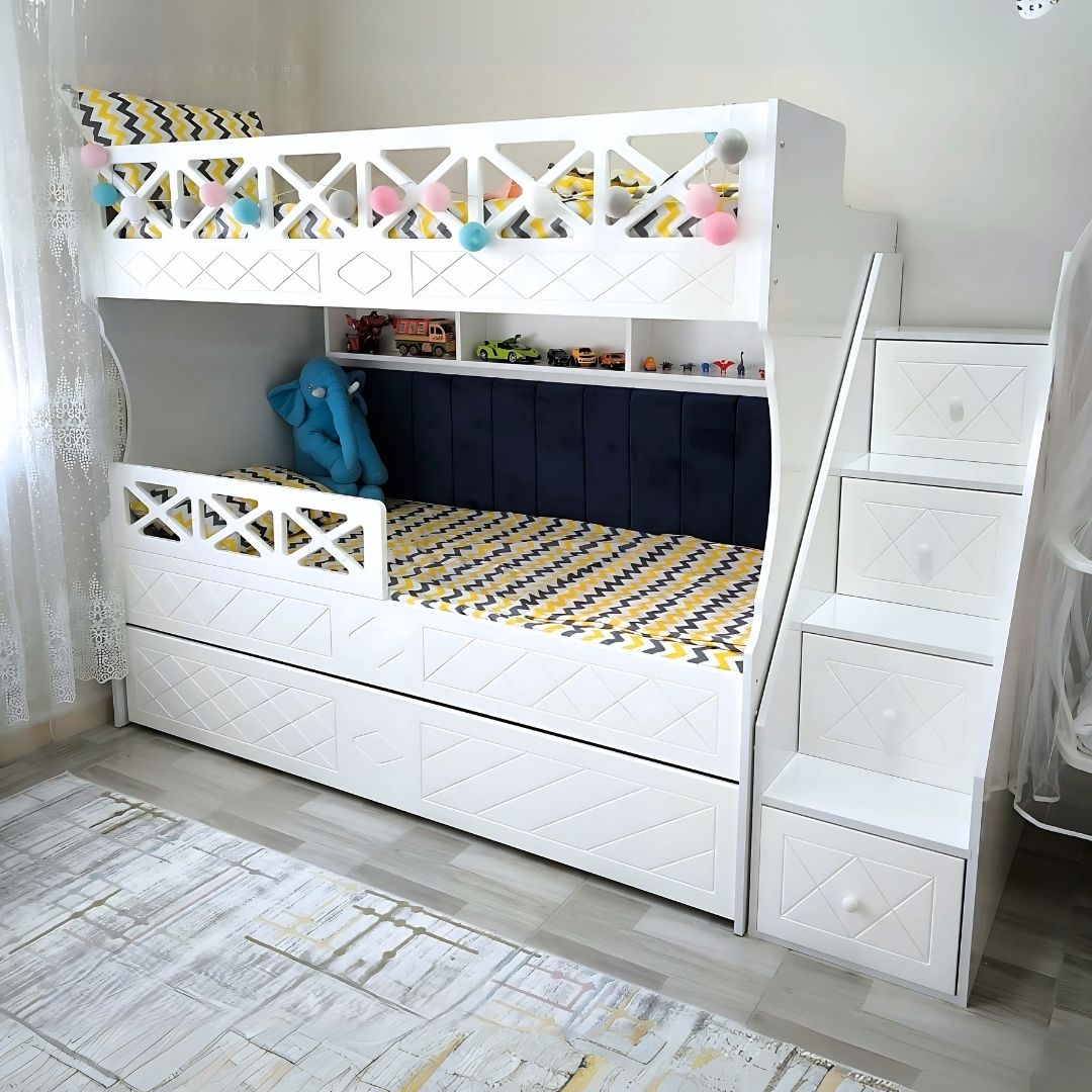 Beyaz Çapraz Desenli MDF Ranza