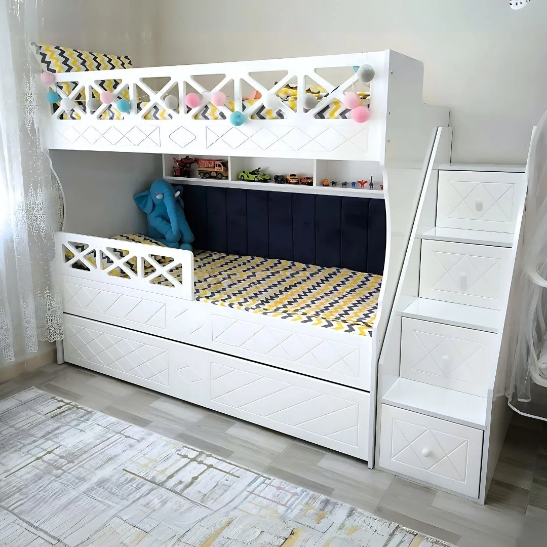 Beyaz Çapraz Desenli MDF Ranza