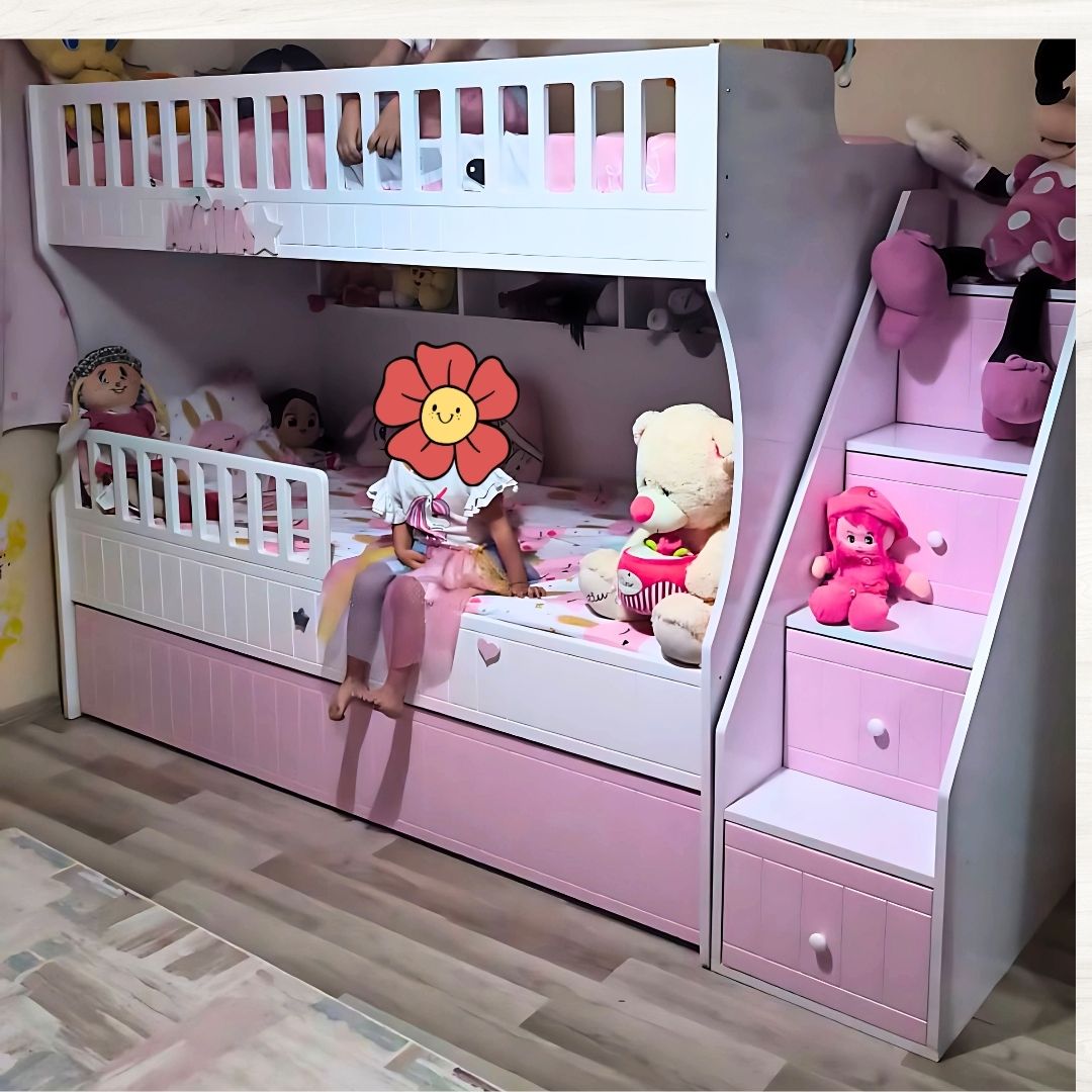 Pembe Beyaz Oymalı Ranza