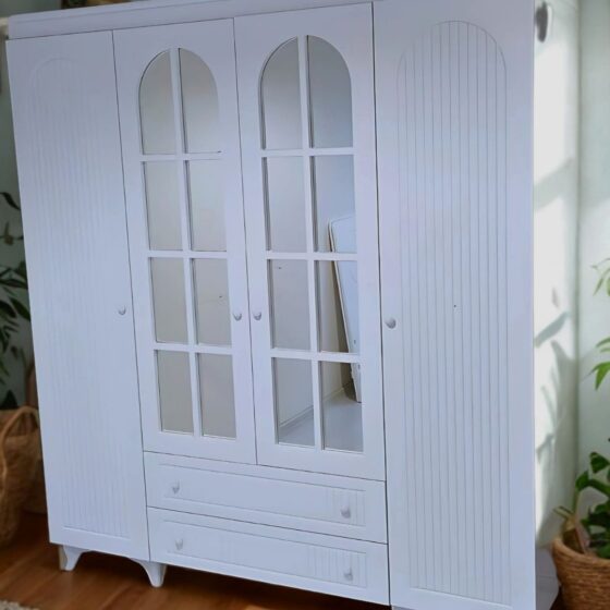 Aynalı Kemer Motifli 4 Kapaklı MDF Gardırop