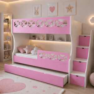 Pembe Çapraz Desenli MDF Ranza 7 Pembe Çapraz Desenli MDF Ranza çocuk odası kullanımı