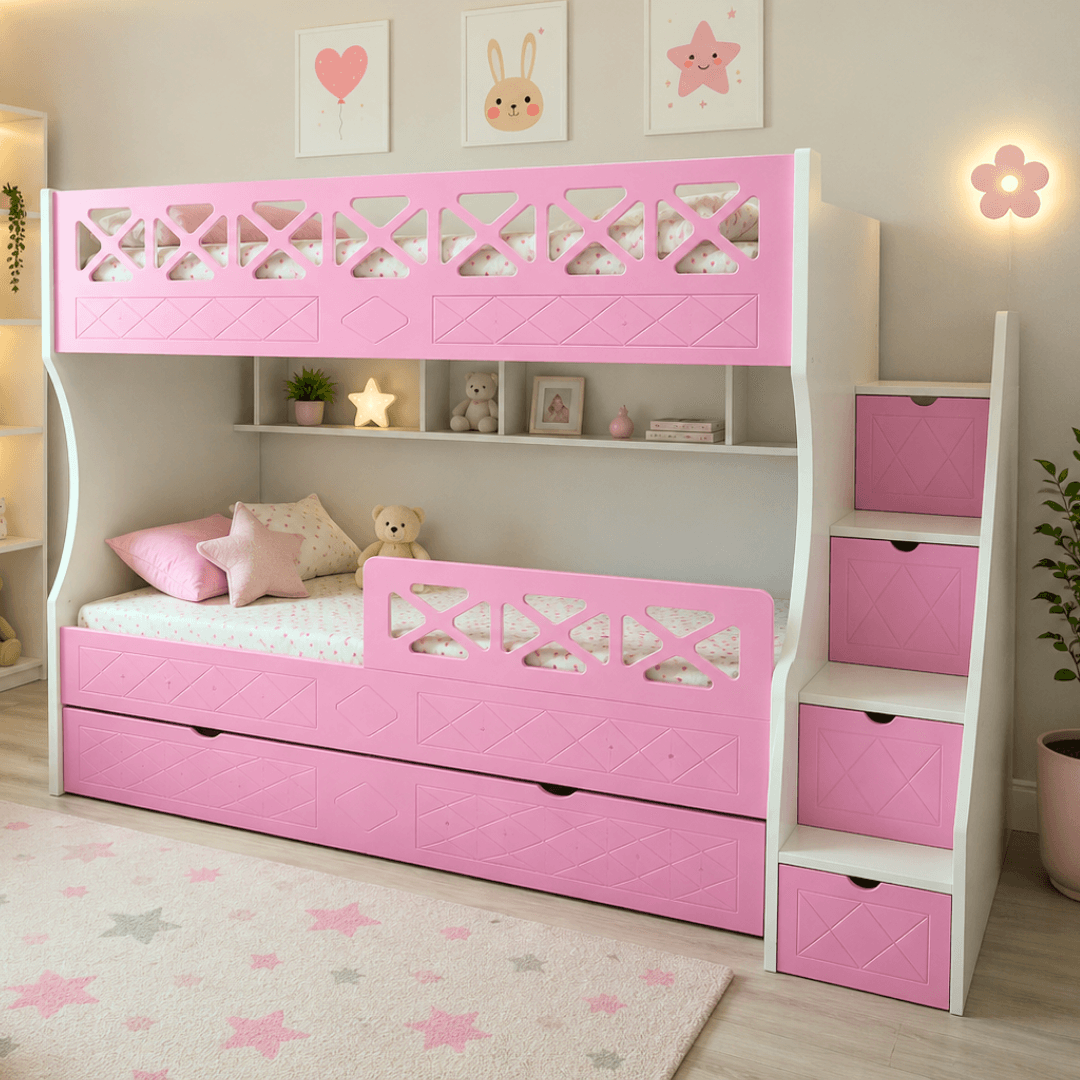 Anasayfa 47 Pembe Çapraz Desenli MDF Ranza